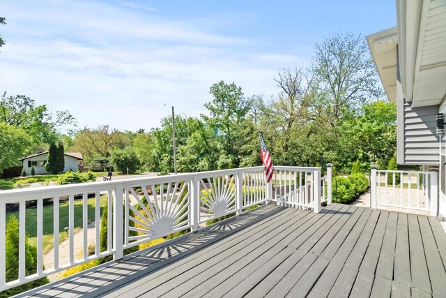 4401 Kingston Ave, Lisle, IL 60532 - wooden terrace with view of wooded area and a yard