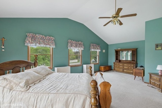 18457 Virginia Ln, Mokena, IL 60448 - bedroom with carpet flooring, vaulted ceiling, multiple windows, and ceiling fan