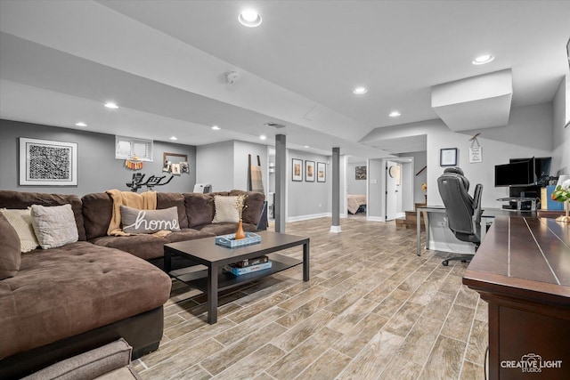 521 N Elm St, Hillside, IL 60162 - living room with recessed lighting, light wood-style flooring, and baseboards