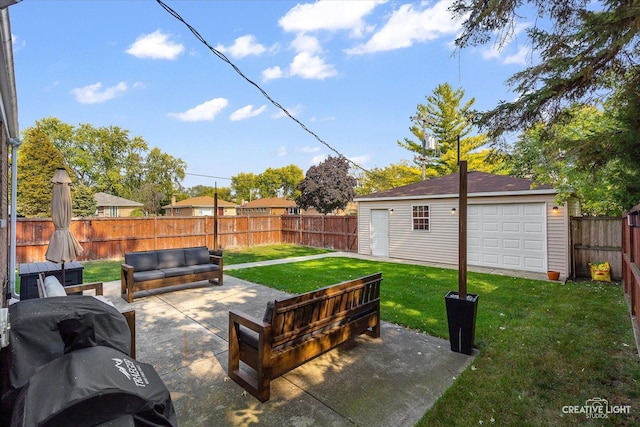 521 N Elm St, Hillside, IL 60162 - view of patio featuring an outdoor hangout area, grilling area, and an outbuilding