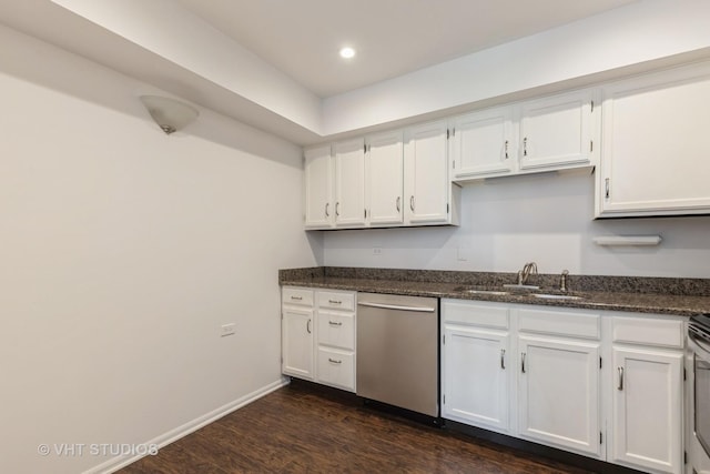 800 Ridge Rd Unit 108, Wilmette, IL 60091 - kitchen featuring dishwasher, a sink, white cabinets, and recessed lighting