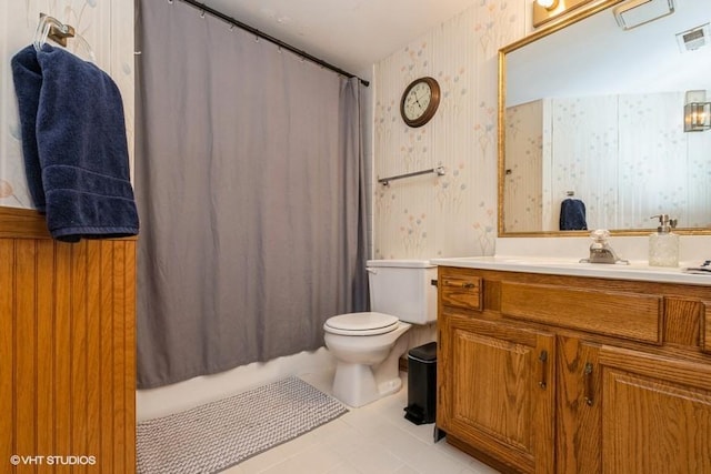 6437 Oak Forest Ave Unit 1E, Tinley Park, IL 60477 - bathroom featuring wallpapered walls, toilet, tile patterned floors, and vanity