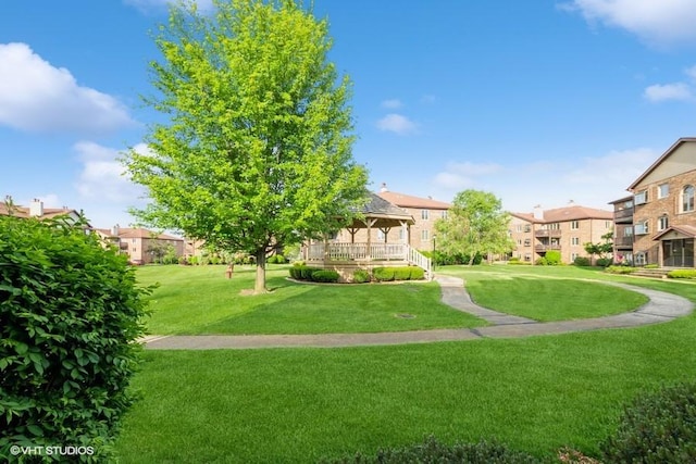 6437 Oak Forest Ave Unit 1E, Tinley Park, IL 60477 - view of property's community with a residential view, a lawn, and a gazebo