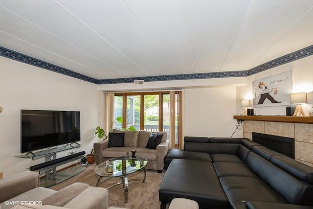 6437 Oak Forest Ave Unit 1E, Tinley Park, IL 60477 - carpeted living area with a tile fireplace