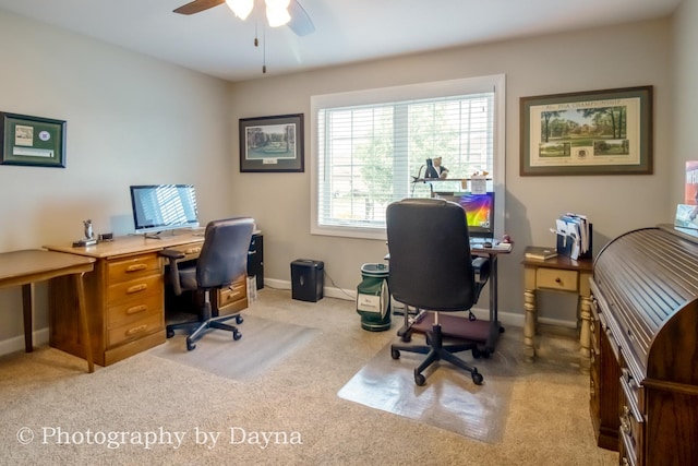584 Chase Ct, Bourbonnais, IL 60914 - carpeted office featuring a ceiling fan and baseboards