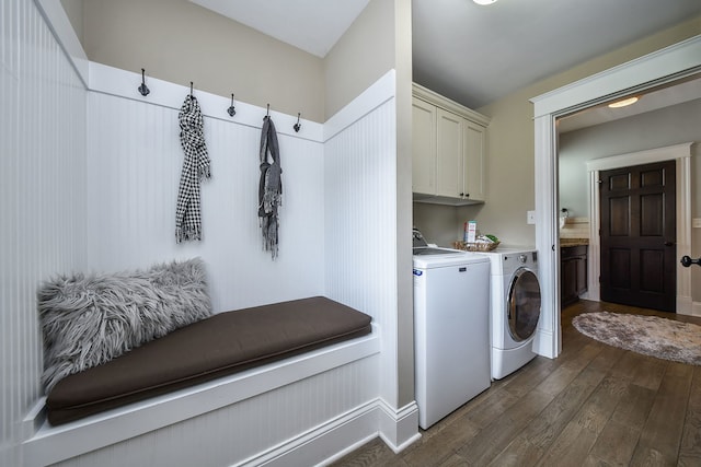 549 S Main St, Naperville, IL 60540 - laundry room with cabinet space, washing machine and dryer, and dark wood-style floors