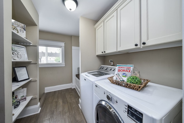 549 S Main St, Naperville, IL 60540 - laundry area with separate washer and dryer, cabinet space, dark wood-style flooring, and baseboards