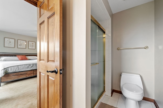 60 Romiga Ln, Palos Park, IL 60464 - ensuite bathroom featuring a shower stall, toilet, baseboards, and tile patterned flooring