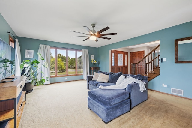 60 Romiga Ln, Palos Park, IL 60464 - carpeted living area featuring a ceiling fan, baseboards, and stairs
