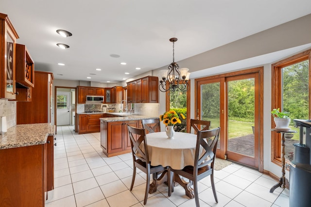 60 Romiga Ln, Palos Park, IL 60464 - dining area featuring a chandelier, light tile patterned flooring, and recessed lighting