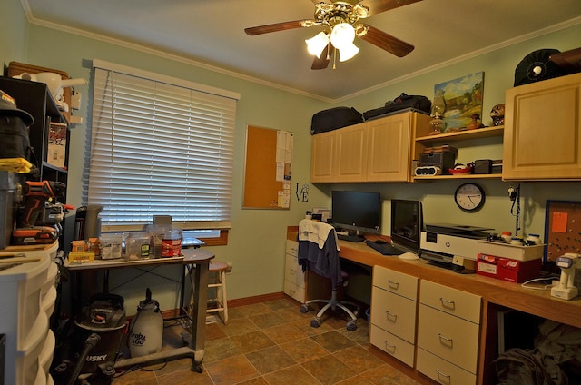 9 Maplewood Ln, Ottawa, IL 61350 - office area with ceiling fan, crown molding, and baseboards
