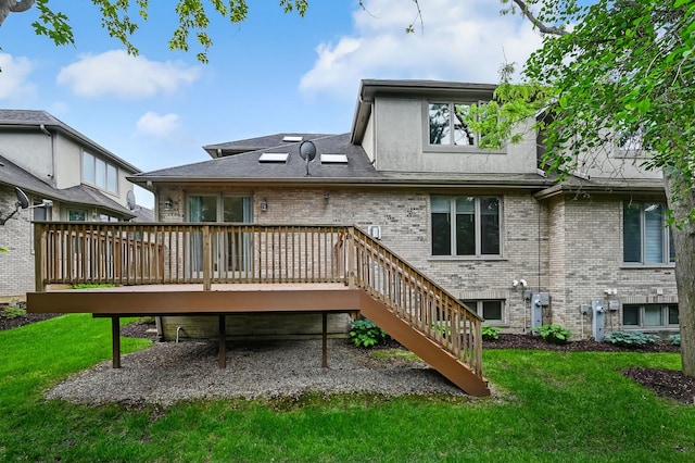 740 Fairmont Ct, Westmont, IL 60559 - rear view of property featuring a lawn, a deck, brick siding, and stairway