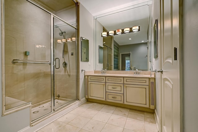 740 Fairmont Ct, Westmont, IL 60559 - bathroom with double vanity, a stall shower, and tile patterned flooring