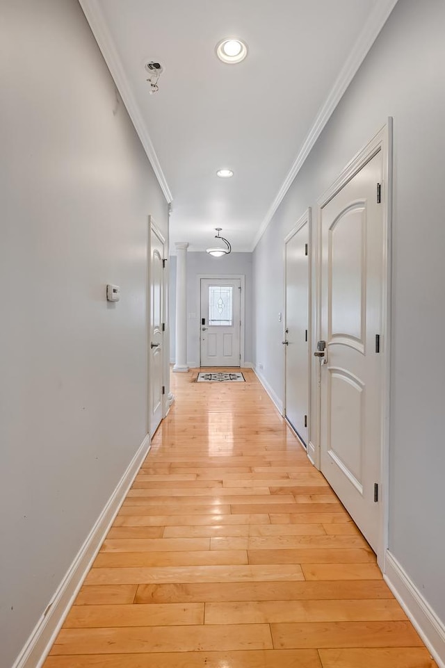 740 Fairmont Ct, Westmont, IL 60559 - corridor with crown molding, baseboards, light wood-style flooring, and recessed lighting