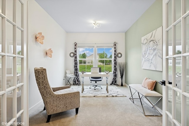 319 Carole St, Sugar Grove, IL 60554 - living area with french doors, carpet flooring, an office area, and baseboards
