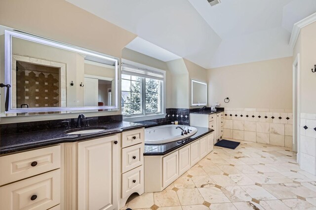 349 Home Ave, Itasca, IL 60143 - full bath with a bath, two vanities, and tile patterned floors