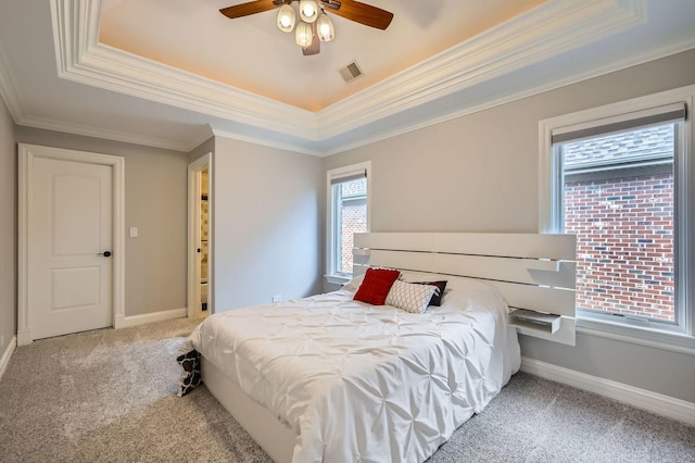 349 Home Ave, Itasca, IL 60143 - bedroom featuring carpet floors, a raised ceiling, crown molding, baseboards, and a ceiling fan
