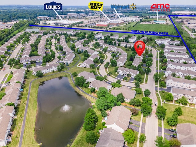 1481 Cambria Dr Unit 1, Dekalb, IL 60115 - aerial perspective of suburban area with a large body of water and property boundaries highlighted