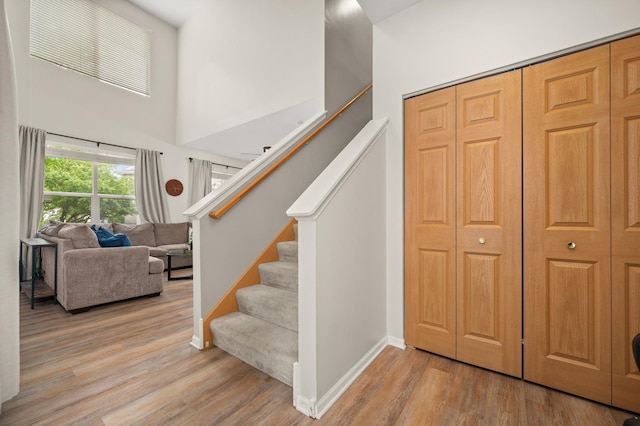 1481 Cambria Dr Unit 1, Dekalb, IL 60115 - foyer entrance featuring wood finished floors, stairs, baseboards, and a high ceiling