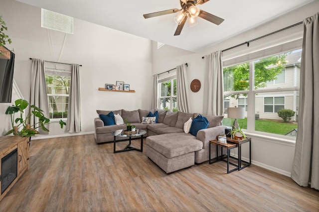 1481 Cambria Dr Unit 1, Dekalb, IL 60115 - living area with wood finished floors, baseboards, and a ceiling fan