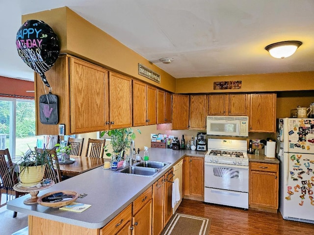 25159 Faraday Rd, Manhattan, IL 60442 - kitchen featuring white appliances, a sink, dark wood finished floors, and brown cabinets