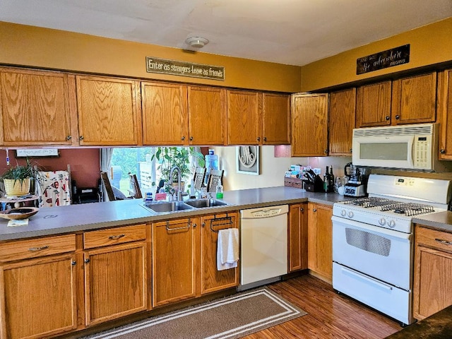 25159 Faraday Rd, Manhattan, IL 60442 - kitchen featuring white appliances, a sink, brown cabinets, and dark wood-style floors