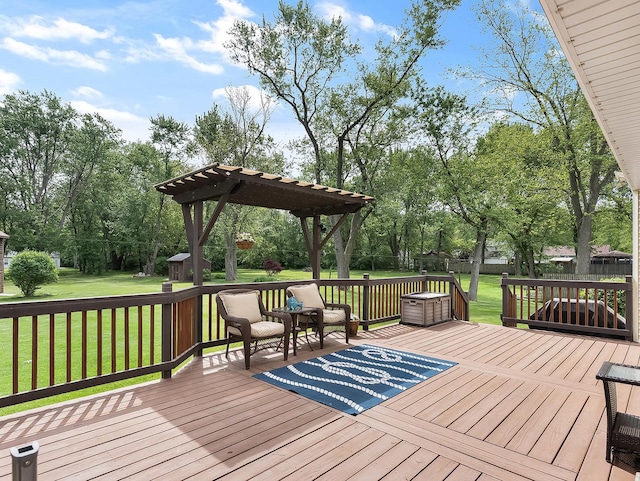 279 N Division St, Braidwood, IL 60408 - wooden terrace featuring view of scattered trees and a pergola