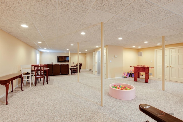 1441 Sutton Pl, Gurnee, IL 60031 - playroom featuring carpet, recessed lighting, a drop ceiling, and baseboards