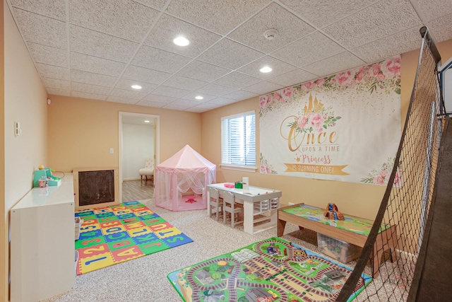 1441 Sutton Pl, Gurnee, IL 60031 - game room with recessed lighting, a drop ceiling, and carpet floors