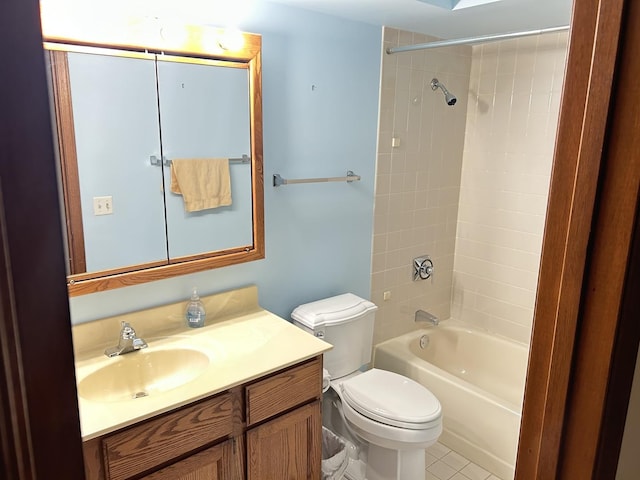 full bath with toilet, vanity, bathtub / shower combination, and tile patterned floors