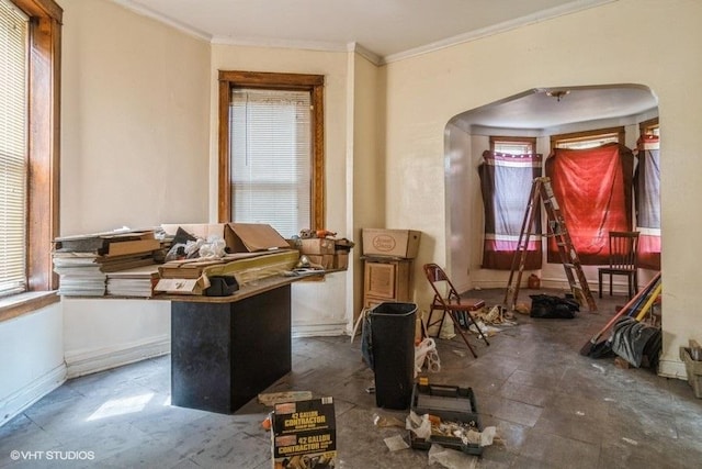 6151 S Marshfield Ave, Chicago, IL 60636 - misc room with arched walkways, crown molding, and baseboards