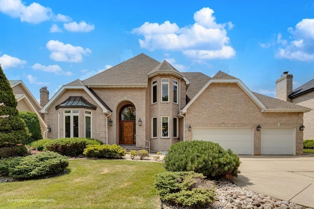 1773 W Whispering Ct, Addison, IL 60101 - french provincial home with brick siding, an attached garage, driveway, and a front lawn