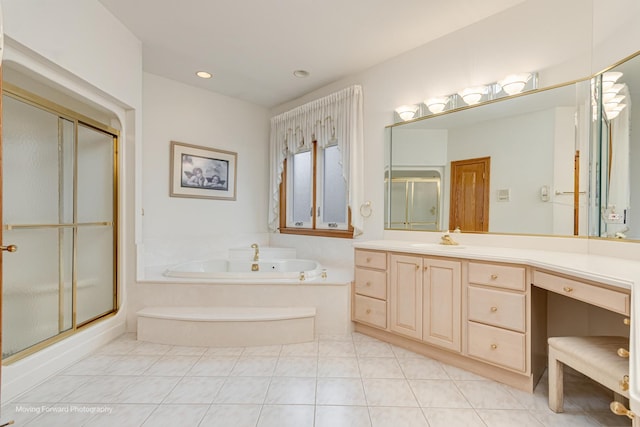 1773 W Whispering Ct, Addison, IL 60101 - bathroom featuring a bath, vanity, a stall shower, tile patterned flooring, and recessed lighting