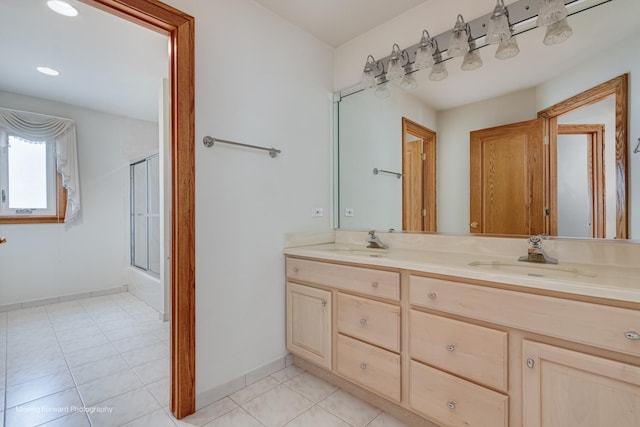 1773 W Whispering Ct, Addison, IL 60101 - full bathroom featuring double vanity, bath / shower combo with glass door, and recessed lighting