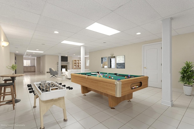 1773 W Whispering Ct, Addison, IL 60101 - playroom featuring billiards table, a paneled ceiling, light tile patterned floors, and recessed lighting