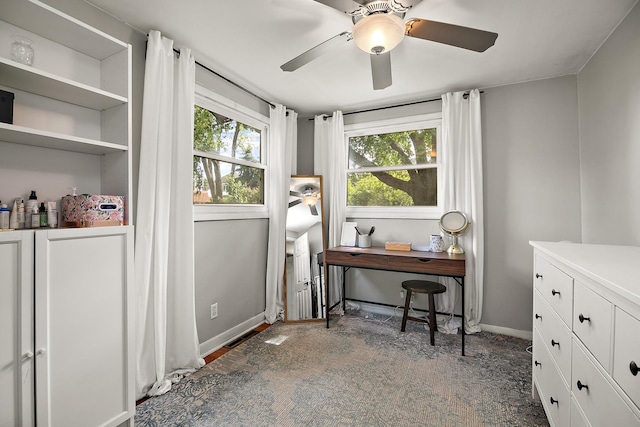 1274 Theresa Ln, Bourbonnais, IL 60914 - home office featuring a ceiling fan and baseboards