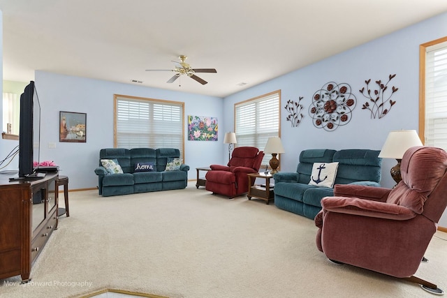 17016 Delevan St, Lockport, IL 60441 - living room with carpet floors, a ceiling fan, and baseboards