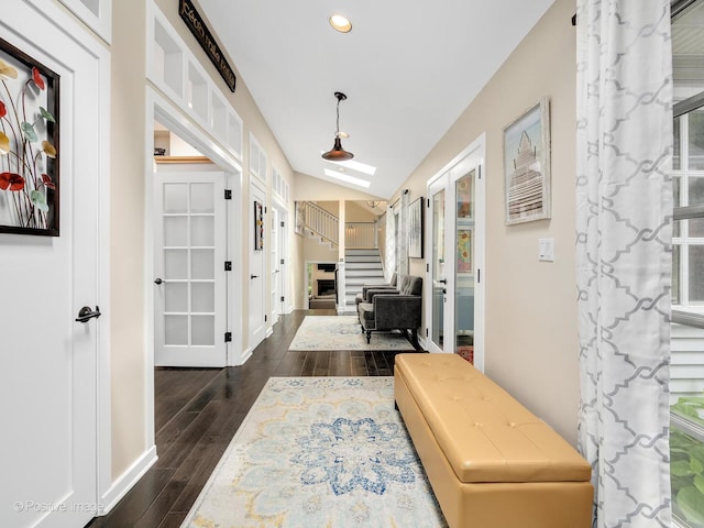 5951 S Grant St, Burr Ridge, IL 60527 - hallway with dark wood-style floors, recessed lighting, baseboards, and stairs