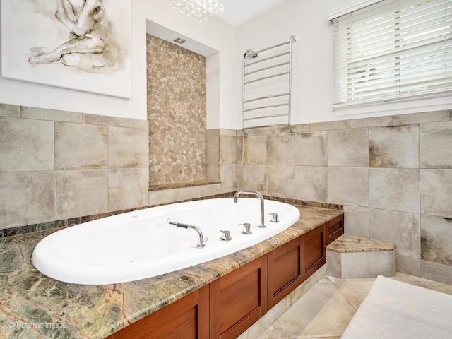 5951 S Grant St, Burr Ridge, IL 60527 - full bathroom featuring a garden tub and tile walls
