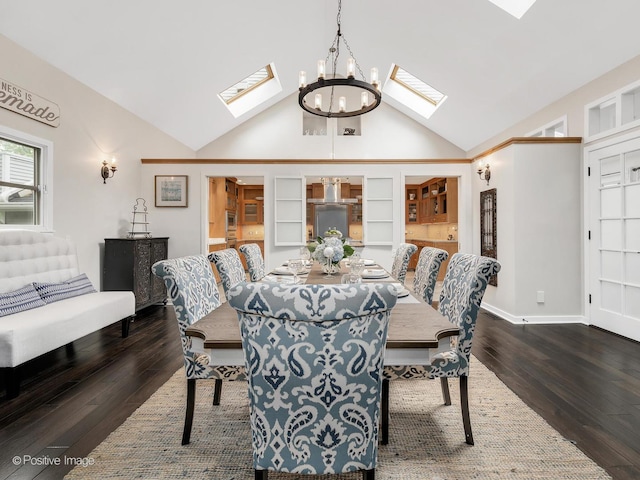 5951 S Grant St, Burr Ridge, IL 60527 - dining area with a skylight, a chandelier, hardwood / wood-style floors, and high vaulted ceiling