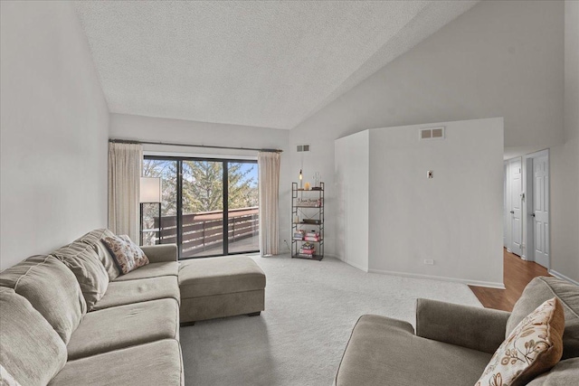 706 Waukegan Rd Unit 403C, Glenview, IL 60025 - living area featuring a textured ceiling and high vaulted ceiling