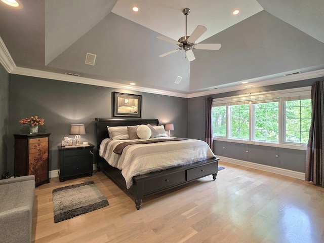 501 Siesta Dr, New Lenox, IL 60451 - bedroom featuring lofted ceiling, baseboards, light wood-style floors, ornamental molding, and recessed lighting