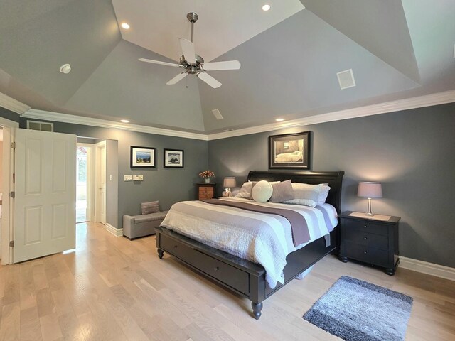 501 Siesta Dr, New Lenox, IL 60451 - bedroom with crown molding, recessed lighting, light wood-type flooring, baseboards, and a ceiling fan