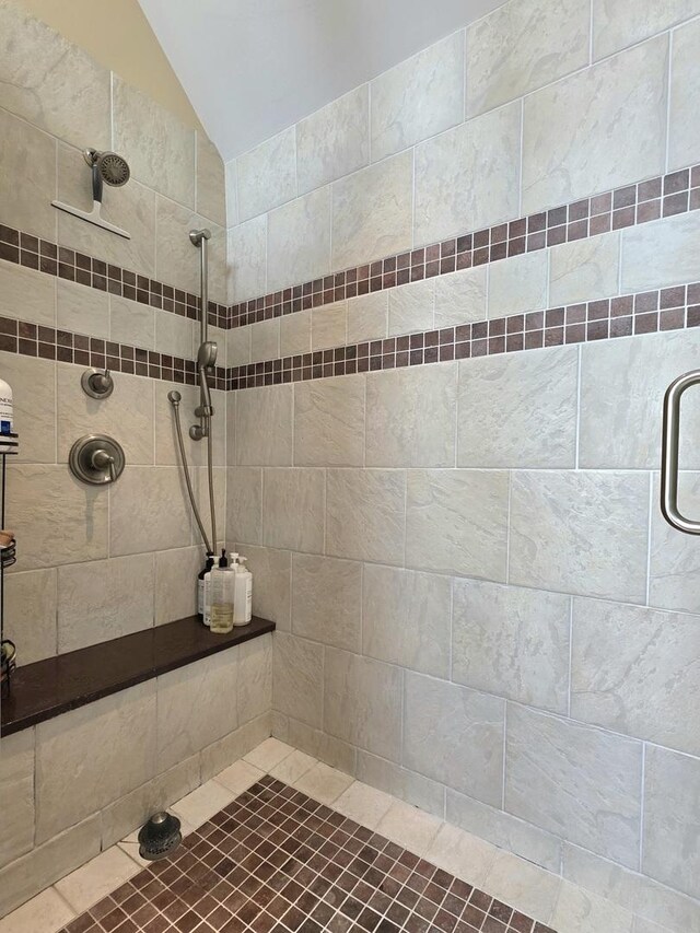 501 Siesta Dr, New Lenox, IL 60451 - bathroom with a tile shower and lofted ceiling