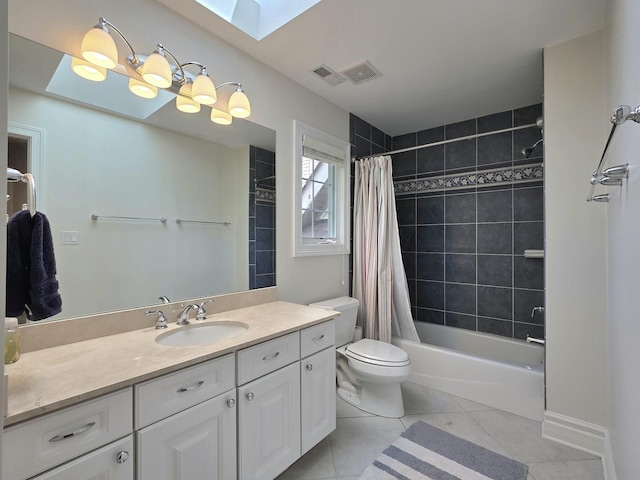 501 Siesta Dr, New Lenox, IL 60451 - full bathroom with a skylight, vanity, tile patterned floors, toilet, and shower / tub combo