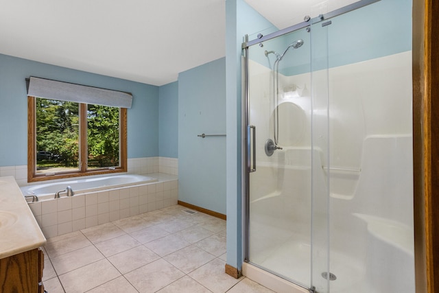 2946 County Road 800 E, Dewey, IL 61840 - full bathroom featuring vanity, a shower stall, tile patterned floors, and a bath
