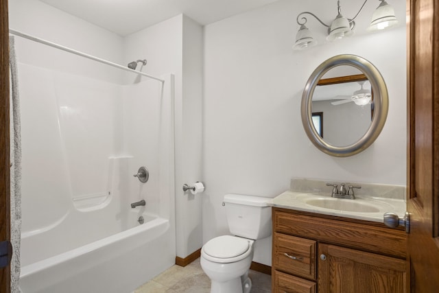 2946 County Road 800 E, Dewey, IL 61840 - full bathroom with vanity, tub / shower combination, toilet, tile patterned floors, and baseboards