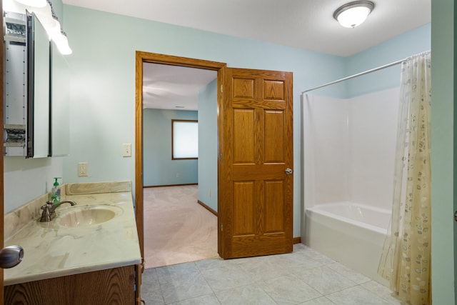2946 County Road 800 E, Dewey, IL 61840 - bathroom featuring vanity, tile patterned floors, and shower / tub combo with curtain