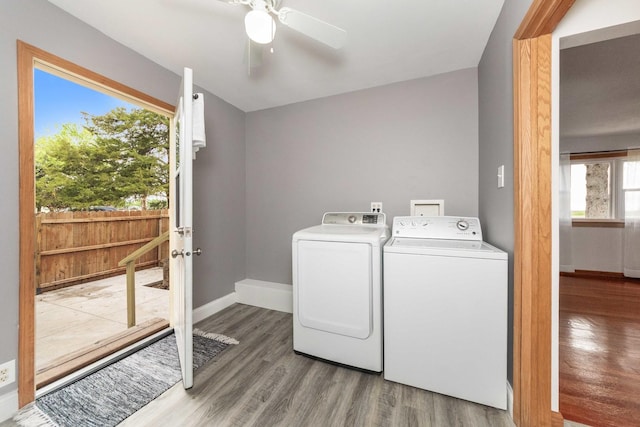2725 2100n Rd, Minonk, IL 61760 - washroom with washer and dryer, wood finished floors, and a ceiling fan
