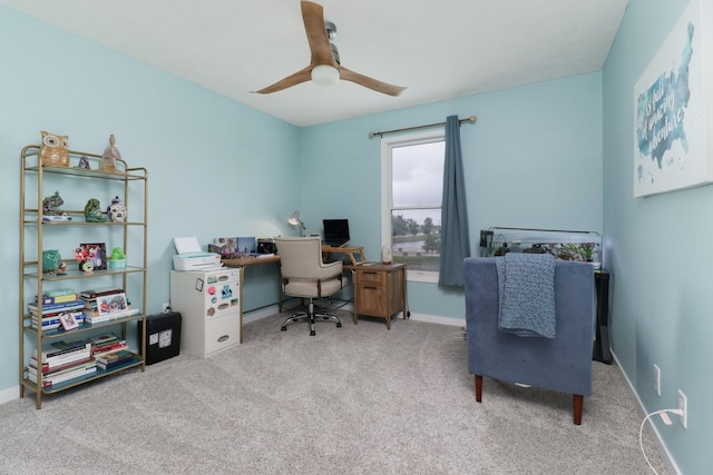 2738 Wharton Way, Normal, IL 61761 - home office with carpet flooring, a ceiling fan, and baseboards
